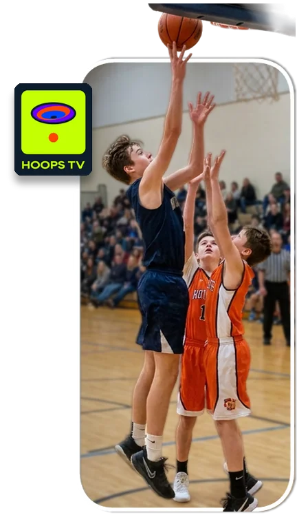 The HoopsTV app on a phone, showing a junior basketball game